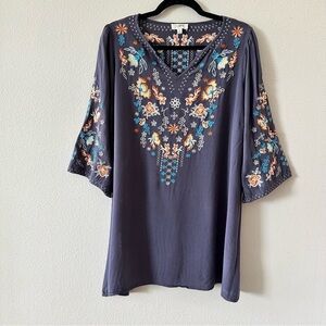 umgee floral embroidered flowy tunic blouse